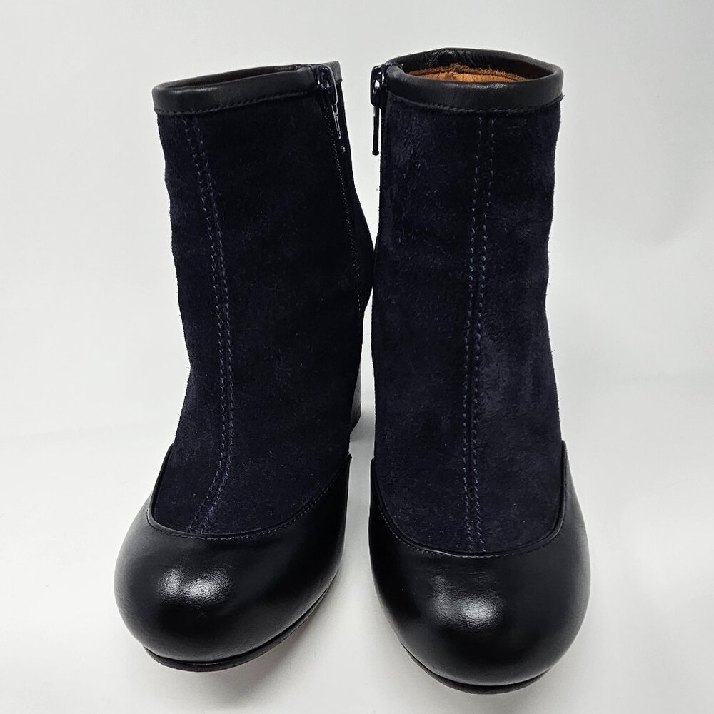 Chie Mihara Navy Suede Bootie with Black Leather Heel and Toe, Size 35EU/5US